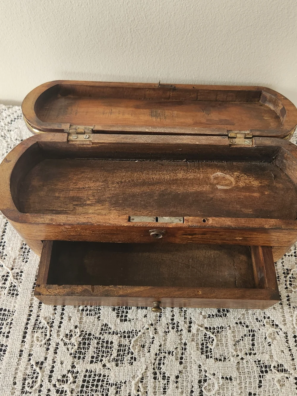 Vintage Wooden Jewelry Box with Brass Accents - Brown